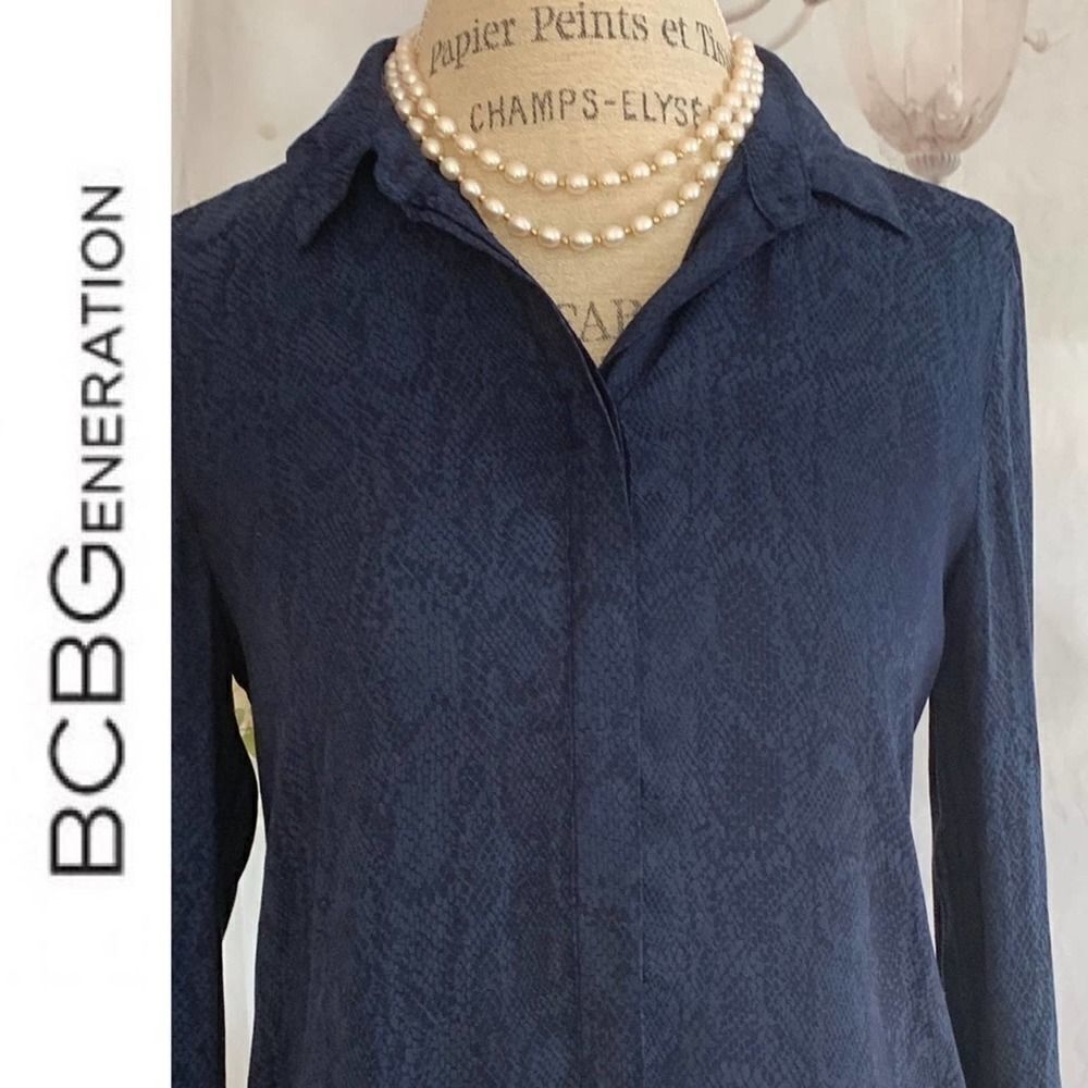 BCBGeneration Blue Snake button Down Tunic shirt - image 4